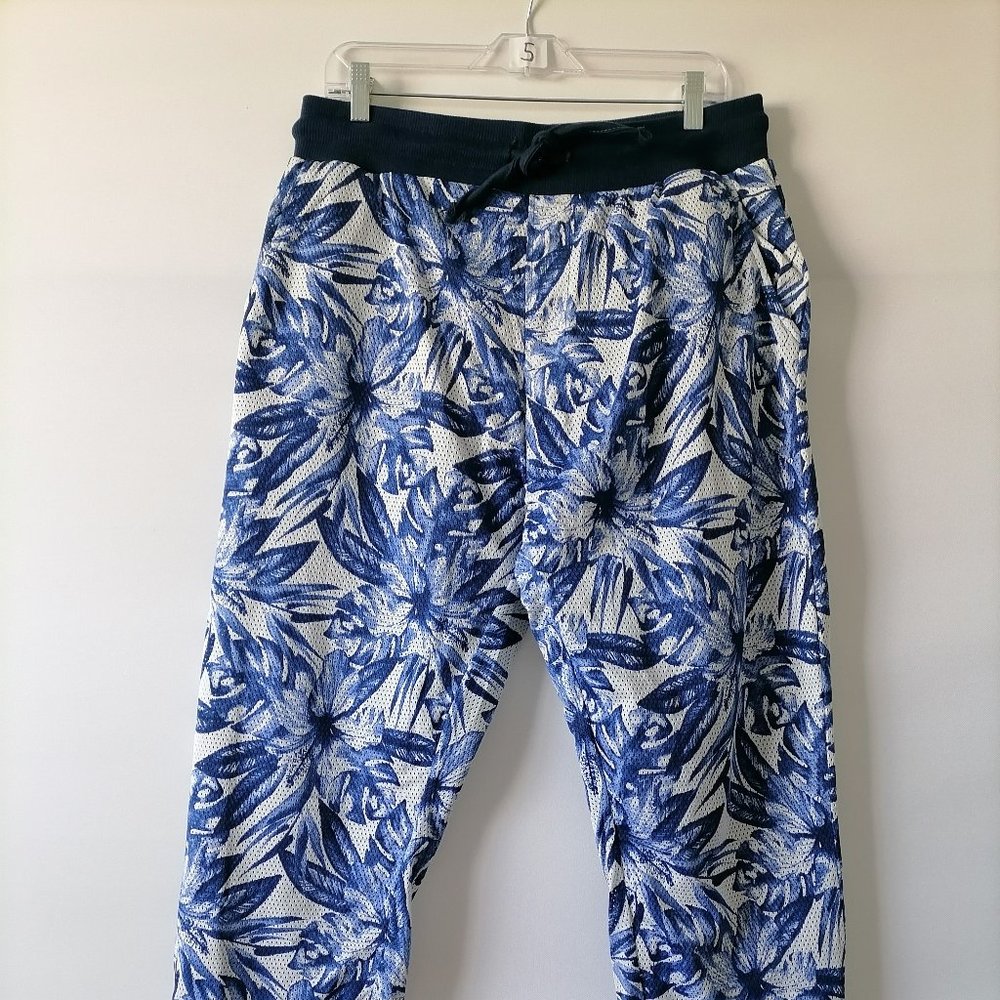 Enyce Asean Combs Co. Womens White Blue Elastic Waist Jogger Pants Size Large